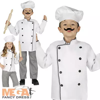 Chef Kids Fancy Dress Bake Off Head Cook Uniform Boys Girls Childrens Costume • £12.49