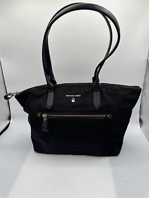 Michael Kors Kelsey Black Nylon Saffiano Trim Tote Zip Top Shoulder Handbag • $39.99