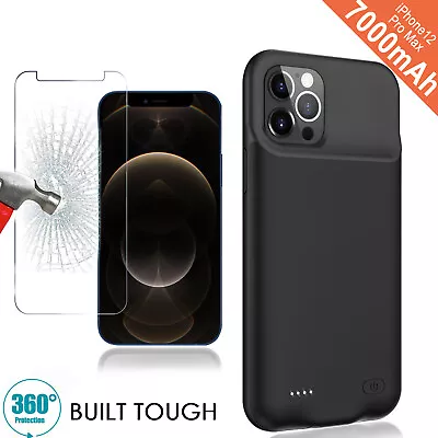 $65.54 • Buy Smart Battery Case For IPhone 12 Pro Max 7000mAh Power Bank Charger Cover +Glass