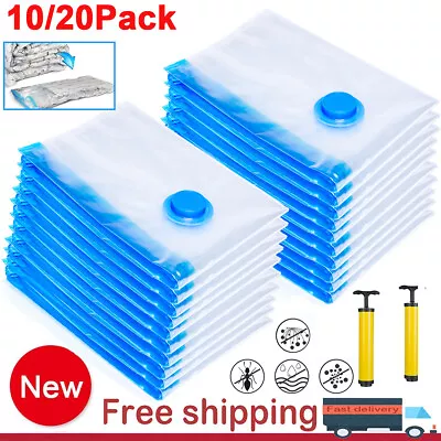 $19.99 • Buy 20 X Jumbo Vacuum Storage Bags Travel Space Saver Garment Seal Clothes Hand Pump