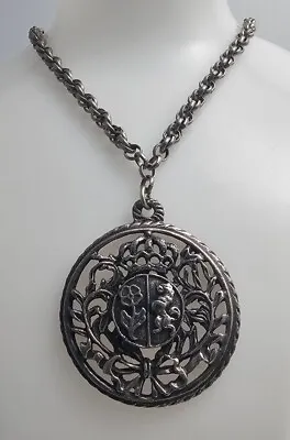 Vintage Silver Tone CORO Royal Lion Rose Medallion Necklace. Row 2101N • $38.98