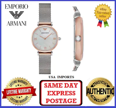 Emporio Armani AR2067 Gianni T-Bar Silver Rose Gold And Pearl Womens Watch • $249.99