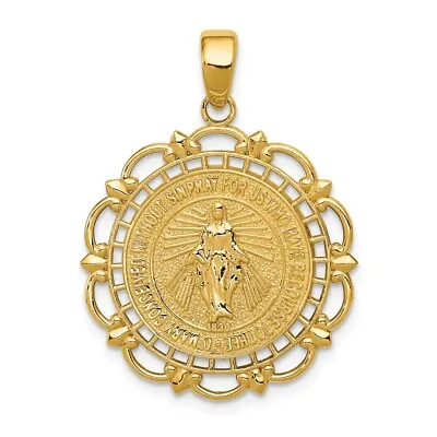 14k Yellow Or White Gold Round Filigree Miraculous Medal Pendant 22mm • $472.98