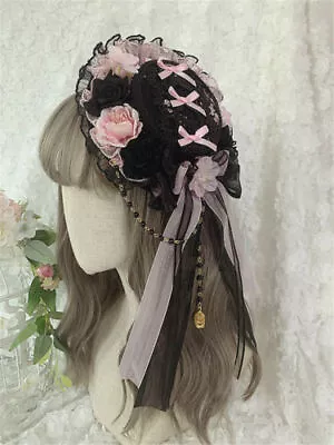 Gothic Women Pink Floral Black Mini Hat Hair Clip For Tea Party Show Headwear • $32.99