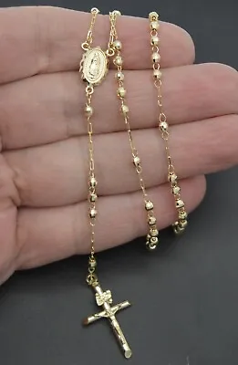 $309 • Buy  10k Solid Yellow Gold Rosary Virgin Mary Jesus Cross Necklace 18'' 6. Gr