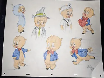 LOONEY TUNES Animation Cel Art PORKY PIG Chuck Jones VIRGIL ROSS MODEL SHEET  X3 • $350