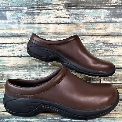 Merrell Moc Mules Shoes Mens 11M Brown Leather Clogs Ortholite Insoles Comfort • $40.88