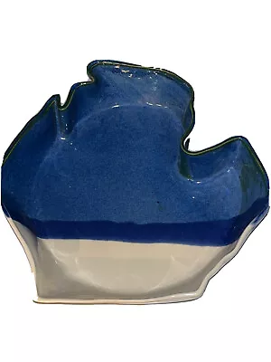 MICHIGAN Mitten DISH Pottery 9.5” X 9.5”  Tray Glazed Ceramic Blue White Green • $65