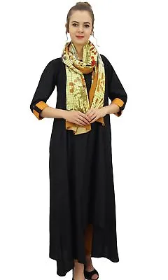 $39.59 • Buy Bimba Rayon Black Asymmetrical Hem Kurta With Scarf Designer Indian Clothing