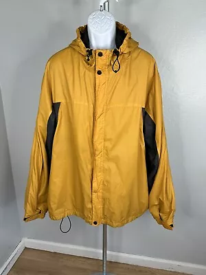 Eddie Bauer Men’s Protection Yellow Hooded Rain Jacket Windbreaker Packable XXL • $26.24
