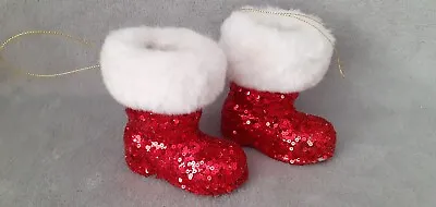 Red Glittery Sequin Father Christmas Boot Decorations X 2…4.5ins Tall… • £3