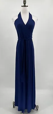 Veronica M Blue Maxi Racer Back Halter Wrap Dress Sz M • $37.48