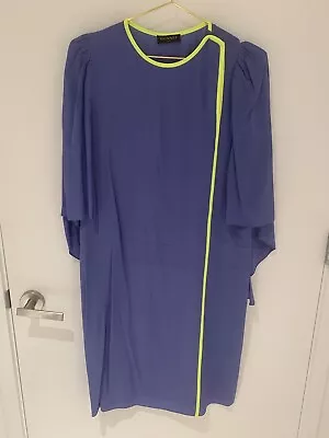 $1200 Vionnet Italy Kimono Sleeve Dress Blue Neon Yellow Size 8 EUC Gorgeous!! • $70