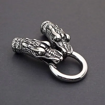 Dragon Head Kumihimo Clasp Silvertone Metal Ring Glue In End Caps 72mm • $5