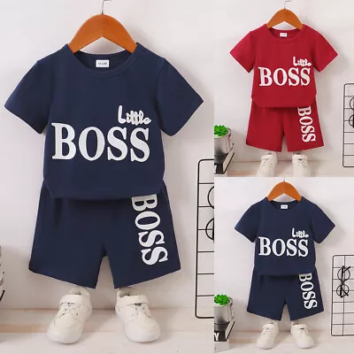  Little Boss  Kids Boys Outfits T Shirt Tops Shorts Pants Toddler Tracksuit Set • £8.39