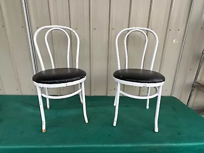 Pair Vintage Chair Dining Bistro Cafe Ice Cream Parlor Metal Padded Seat White • $97