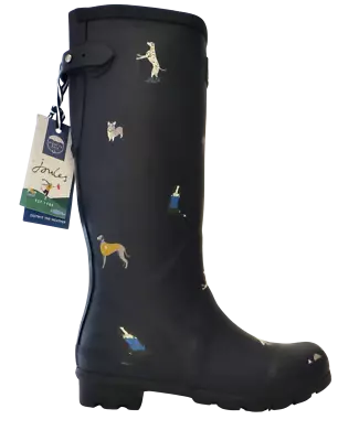New NIB Joules Tall Welly Wellies Navy Blue Dog Corgi Dalmation Rain Boots 7 11 • $54.99