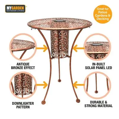 Metal Round Filigree Silhouette Garden Patio Bistro Table With Solar LED Lights • £29.99