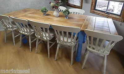 Large Rustic Farmhouse Oak Finish Kitchen Dining Table Extending 8.5ft Painted • £670.50