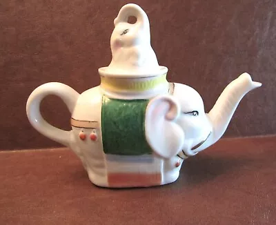 Vintage Hand Painted Porcelain Elephant & Baby Chinese Tea Pot W/ Lid 6.25  T • $28