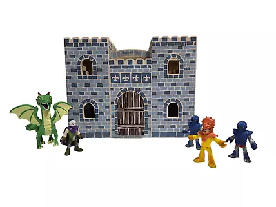 Melissa & Doug Fold And Go Wooden Castle Dollhouse With Dragon Elf And Knights! • $39.99