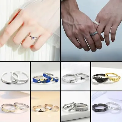 Silver 2pcs Sun And Moon Lover Couple Rings Set Promise Wedding Jewelry Gift • £3.78