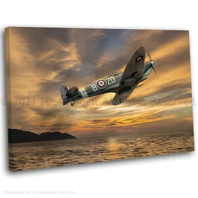 £16.99 • Buy Spitfire Flying At Sunset Canvas Wall Art Picture Framed Print