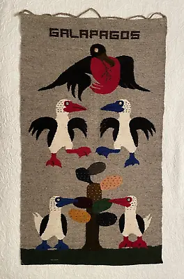 VTG Ecuadorian Woven Wool Tapestry Galapagos Birds Colorful Folk Art 41 X 24 • $80