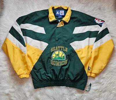 VTG Rare Seattle Super Sonics Starter Half Zip Pull Over Jacket Size Large Mens • $250