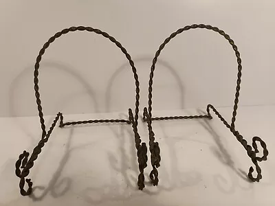 Lot (2) Vintage Plate Picture Art Gold Tone Metal Wire Display Easel Stands BIG! • $7.99