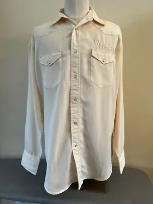 Vintage Wrangler Men's Ivory Embroidered Long Sleeve Snap Front Western Shirt L • $18.99