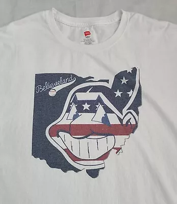 Cleveland Indians T-Shirt Men's 2XL White USA Flag Believeland • $8.50