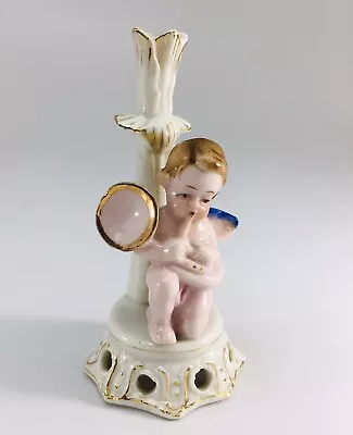 Vintage Bud Vase Cherub Angel Horn Playing Porcelain Japan 4” • $14.99