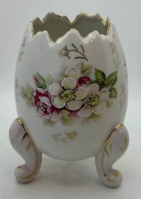 Inarco Footed Porcelain Cracked Egg Vase 3 Footed 5  Gold Trim And Hand Painted • £18.01