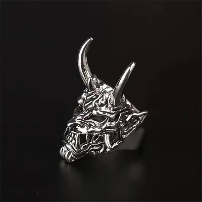 Men Hannya Mask Devil Prajna Ring Skull Retro Rock Gothic Ring Adjustable Ring • £8.45