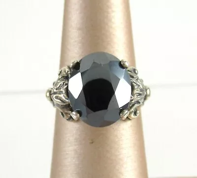 .925 Sterling Silver Hematite Ring Vintage Solitaire Ornate Regal Crown Setting • $31.96