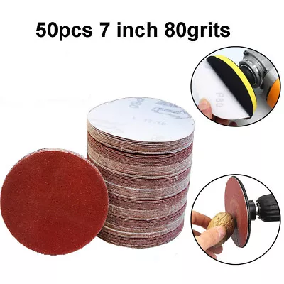 7inch 50pack Sanding Discs Hook And Loop Sandpaper Backing 80 Grits Sandpaper • $23.39