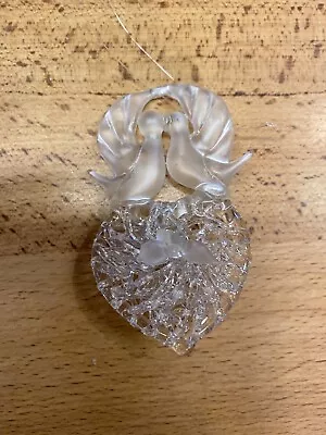 Vintage Lace Crystal Glass Spaghetti Heart Kissing Doves Christmas Ornament 3  • $4.95