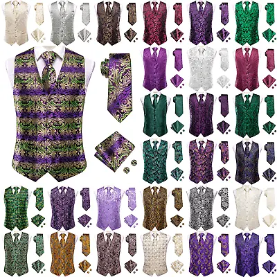 50 Kinds Mens Paisley Waistcoat Vest Hanky Cufflinks Tie Set Wedding Prom S-XXXL • £18.99