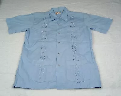 Vintage Guayabera Light Blue Mexican Cigar Shirt Pockets Sz L 16-16.5 • $31.50