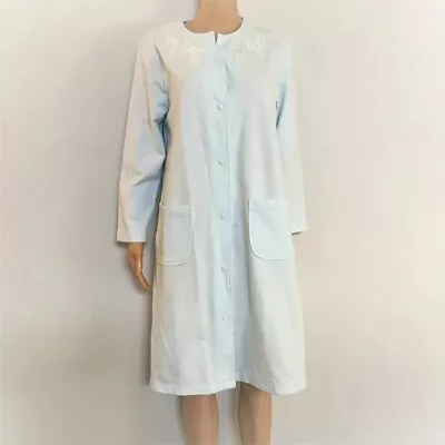 Women's Sz M Miss Elaine Light Blue Embroidered Nightgown Housecoat Robe • $14.99