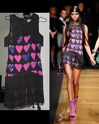 Versace For H&M Black & Pink Heart Fringe Mini Dress Size 36 US6  • $124