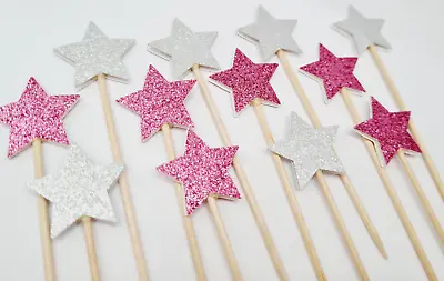 Glitter Pink  & SilverCupcake Toppers Cake Decoration B-day Baby Shower Party 12 • £3