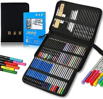 H &  B  Drawing  Pencils  And  Sketch  Pad  72  Pieces   Artist  Colouring  Pen • £40.99