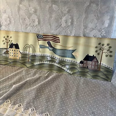 Corrugated Metal Primitive Hand Painted Angel Flying American Flag Farmhouse Tin • £32.79