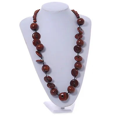 £8.99 • Buy Round And Button Wood Bead Long Necklace In Brown - 88cm L