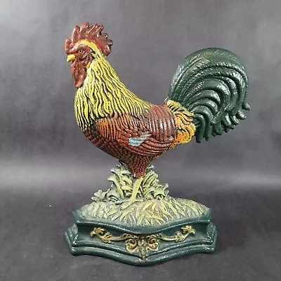 Cast Iron Rooster Door Stop Hand Painted 13  Tall Vintage Farm House Decor • $29.97