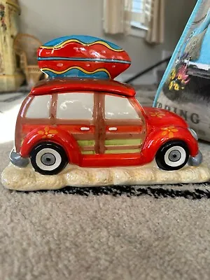 Vintage Woodie Car With Surf Board Ceramic Cookie Jar  Surfs Up  • $25