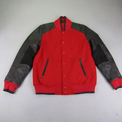 Jordan Jacket Men Large Red Black Letterman Wool Leather Jumpman Quilted Snap Up • $349.97