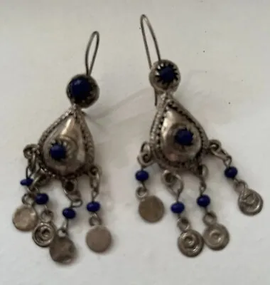 Tribal Ethnic Moroccan Earrings Vintage Handmade Blue 50mm Long Excluding Hook • $27.78